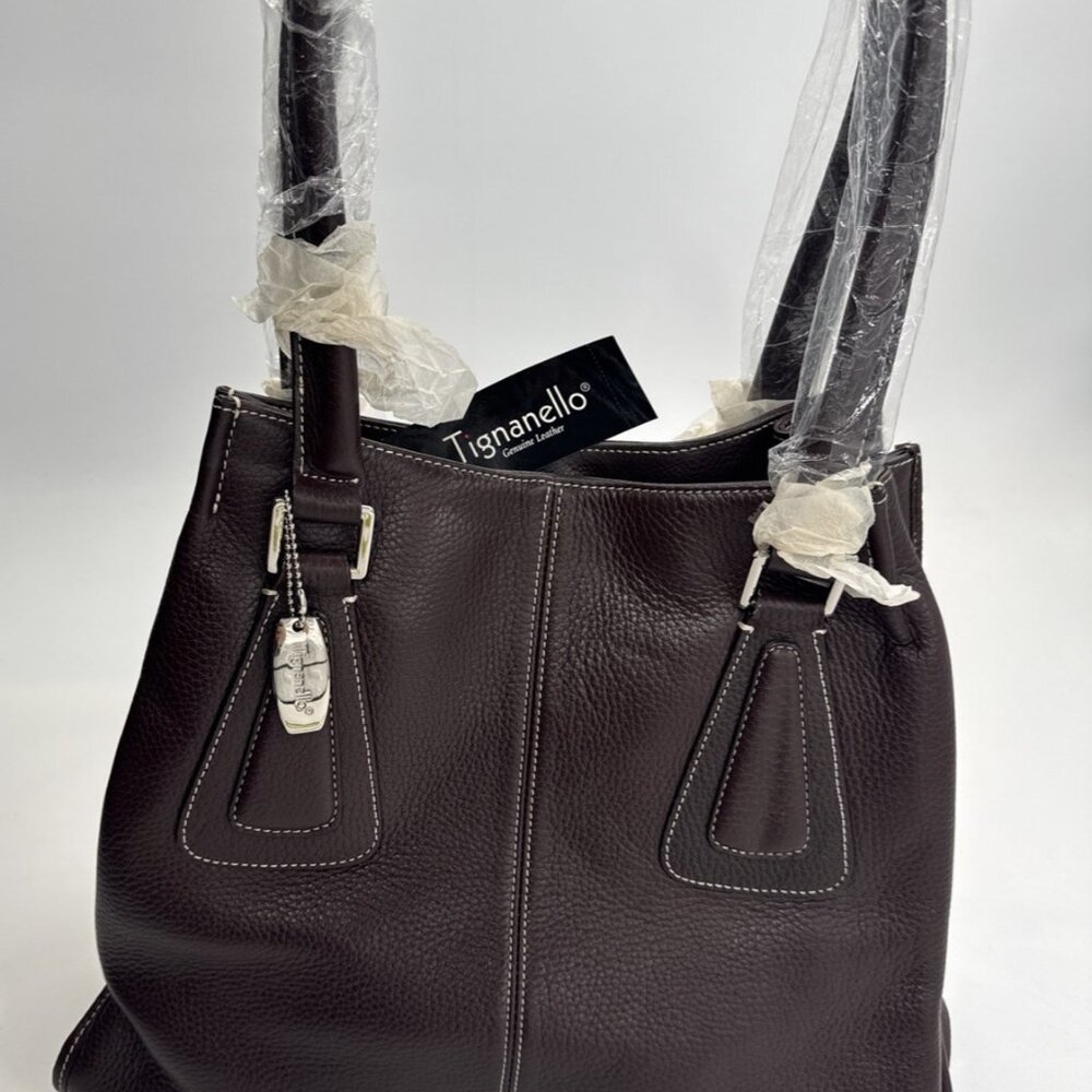 TIGNANELLO Pebble Leather Shoulder Bag Purse Brown Accordion Pockets NEW